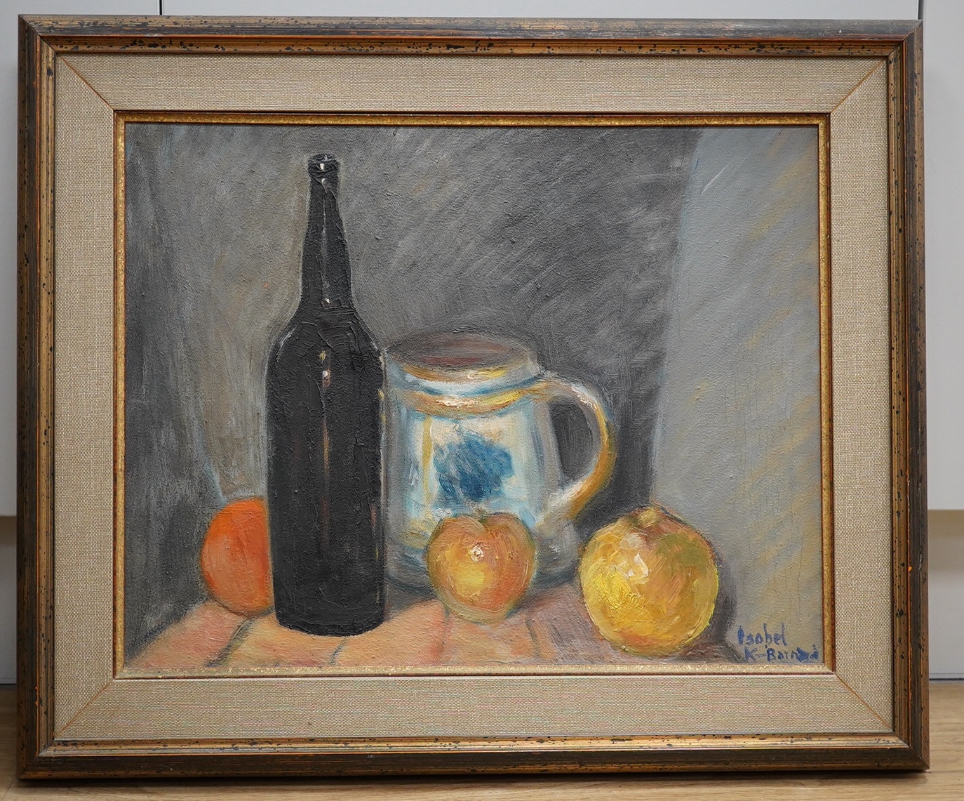 Isobel Knight Barnard, three oils on canvas and board, Still life’s of fruit and vessels, two signed, largest 39 x 49cm. Condition - good